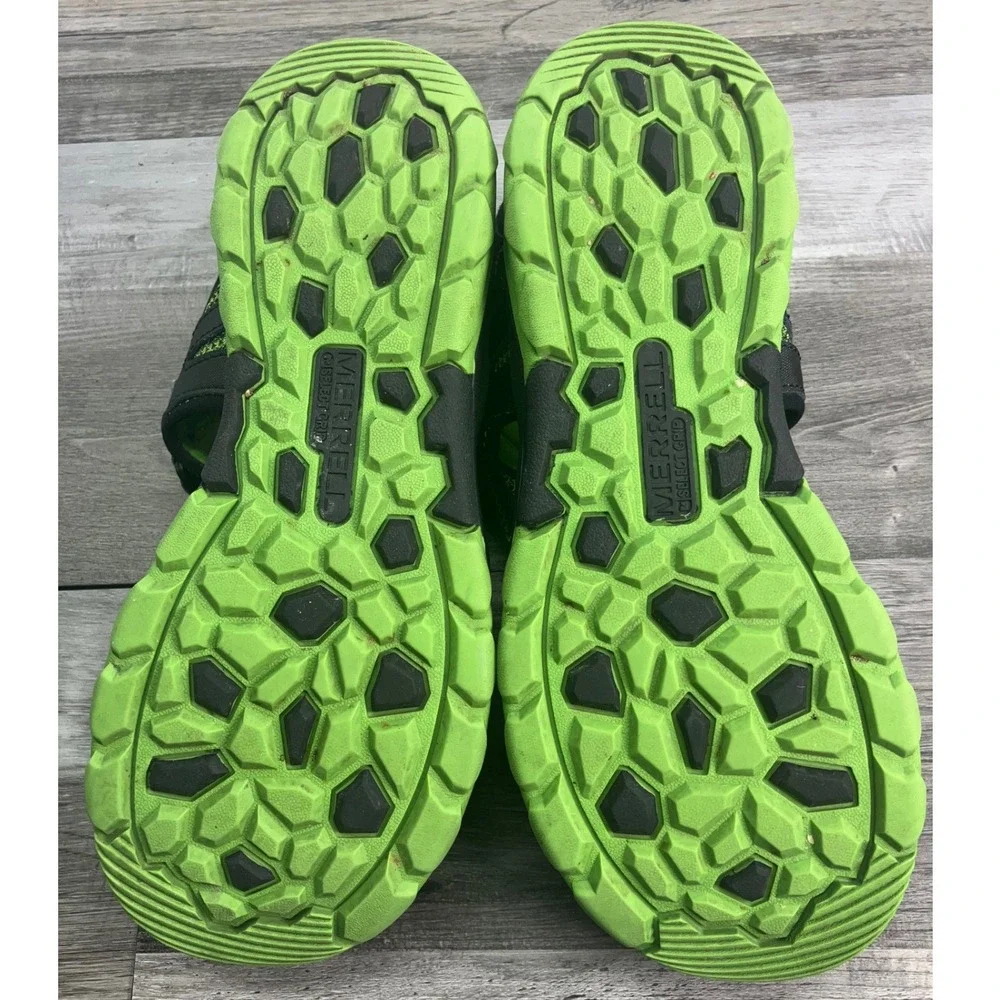 Merrell Boys Hydro Rapid Sandals Black Lime Green MY54843 Size 6M Leather Mesh